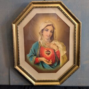 Italian Octagonal Gold Framed Colour Print of the Immaculate Heart of Mary