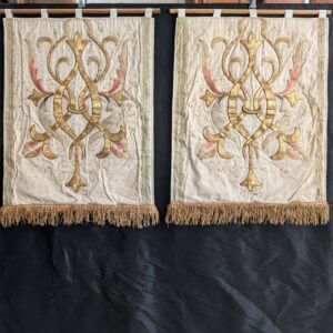 Ornate and Detailed Gold and Ivory Antique Church Banner Hangings
