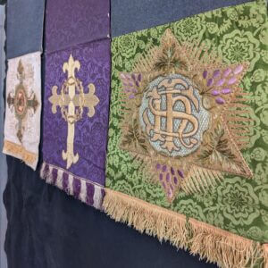 Set of Three Top End Victorian Antique Embroidered Lectern Falls