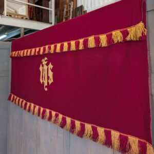 Simple 1940's Vintage Red Altar Frontal with IHS