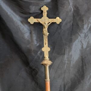 Traditional Vintage Brass & Oak Processional Cross with Stand