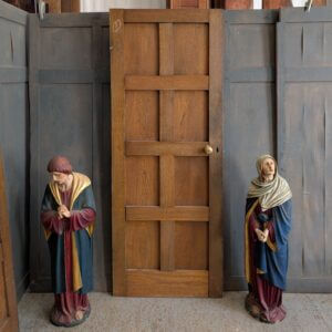 Mid Century Oak Vintage 8 Panel Interior Door with Brass Handles #1