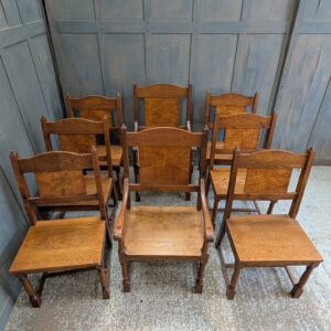 Set of Eight Mid Century Elizabethan Style Oak Chairs
