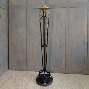 Decorative Brass and Black Steel Paschal Candlestand On Wooden Base