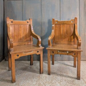 Simple 1930's Gothic Oak Clergy Chairs from St Stephen's Liverpool