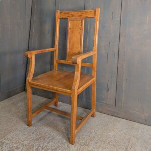 Simple 'Hint of Gothic' 1960's Vintage Pale Oak Church Clergy Armchair