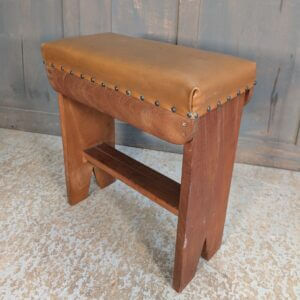 Small Mid Century Upholstered Teak Church Stool