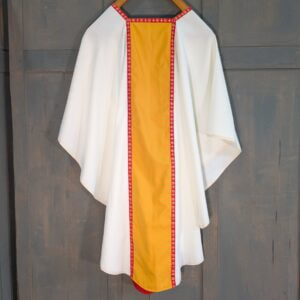 Reversible Yellow or Red Chasuble with Red & Gold Orphreys & Stole