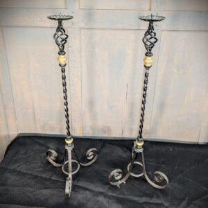 Pair of Heavy Wrought Iron Church Altar Candlesticks