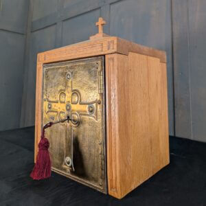 Arts & Crafts Brass & Steel Antique Church Tabernacle with Oak Case