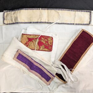 Collection of 4 Traditional Apparelled Amices with Tie on White Linen