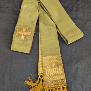 Antique Green and Gold Embroidered Stole 'IHS His'