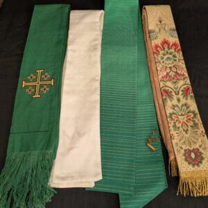 Four Modern Larger Size Stoles Green, White, Fantasia Gold