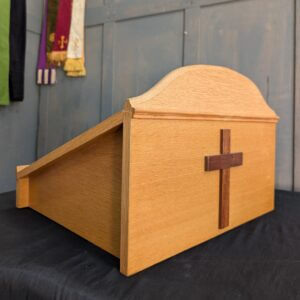 Large & Heavy Modern Oak Missal Book Table Stand with Cross