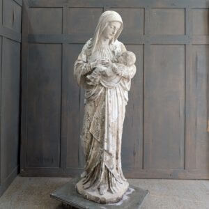 Lifesize Antique Carved Sandstone Religious Statue of Madonna and Child