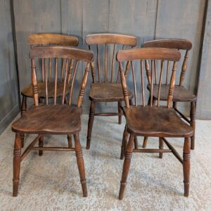 Harlequin Set of Five Victorian Kitchen Stick Back Chairs