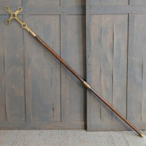 1900's Tall Gothic Brass Processional Cross on Oak Pole