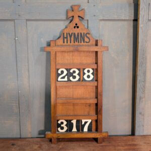 1900's Norwich Gothic Five Hymn Hymnboard with Carved Cross