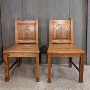 Two Oak Clergy Chairs with Crosses from Wesley Methodist Church