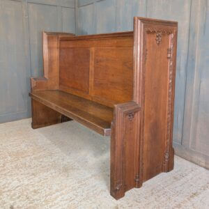 High Back 1924 Antique Heavy Carved Oak Choir Pew with Shaped Ends