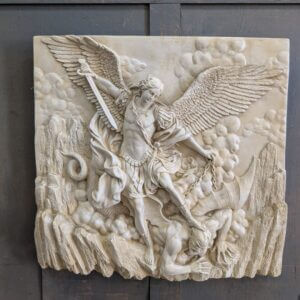 Graphic 3-D Rendered Resin Plaque of St Michael defeating Evil