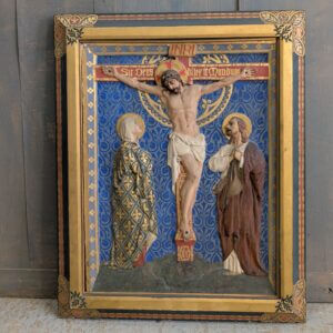 Extremely Decorative Framed Vintage English Plaque of the Crucifixion
