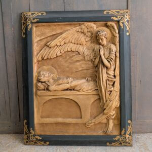 Vintage Decorative Framed Plaque of Christ in the Tomb Prayed for by an Angel