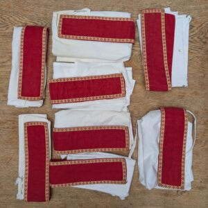 Seven 1950's Vintage Red Linen and Cotton Apparelled Amices