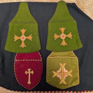 Four Embroidered Felt Vintage Church Collection Bags With Crosses