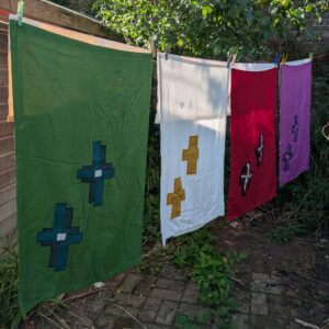 Four Matching 1980's Large Colourful Lectern Falls