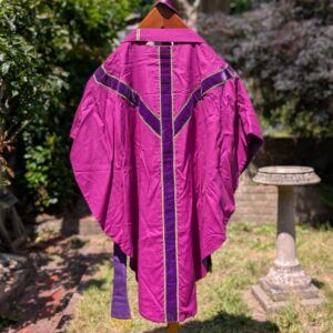 Handsome 1950's Vintage Magenta Linen Purple Velvet Chasuble with Stole