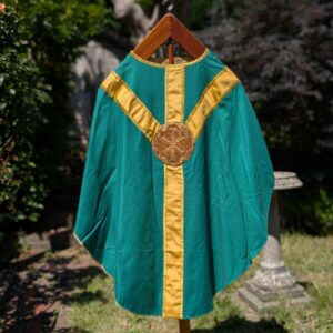 1960's Vintage Green Linen & Yellow Silk Chasuble with PAX Roundel