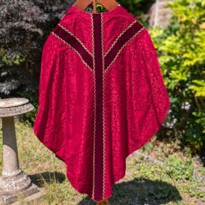 Vintage Red Damask Silk Chasuble with Velvet Orphreys PROJECT