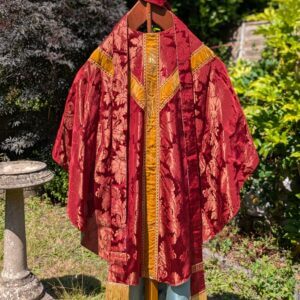 Bold Vintage Deep Crimson Larger Chasuble with Rich Yellow Velvet Orphreys with Stole