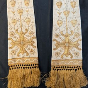 Fantastic Time Ravaged Antique Ivory & Gold Stole