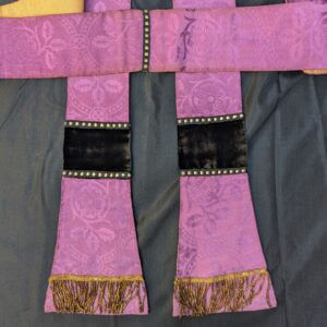 Purple Damask with Black Velvet & Bullion Fringe Stole