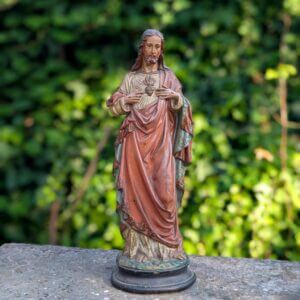 Nicely Painted Antique Religious Statue Christ the Sacred Heart