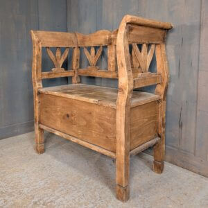 Small Austro-Hungarian Vintage Pine Storage Monks Bench