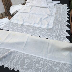 Communion Linen #10 - 3 Embroidered Lace Altar Cloths Fair Linen