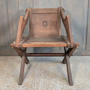 Antique Oak Carved Latin Inscribed Glastonbury Clergy Chair