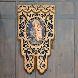 Outstanding Late 19th Century Heavily Embroidered Religious Hanging Banner of the Madonna and Child