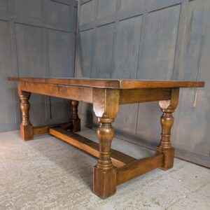 Large Handsome & Heavy Oak Refectory Table with Cannon Legs
