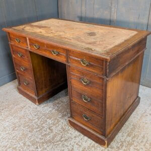 Early 1900's Teak & Pine Small Kneehole Desk