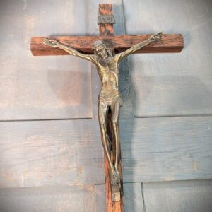 Austere 1960's Vintage Tall & Slender Crucifix with Gold Coloured Lead Figure