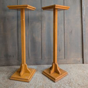 Pair of Mid-Century Pale Oak Tall Church Flower Stands