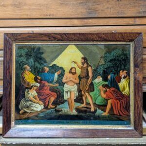 Cracked Early 1800's Reverse Glass Picture after James Bateman 'St John Baptising Christ'
