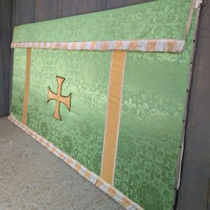 Bright Green Damask & Pale Gold Altar Frontal with Cross & Superfrontal