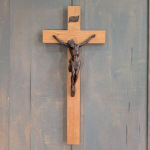 Large Striking Dark Bronzed Figure on Oak Crucifix