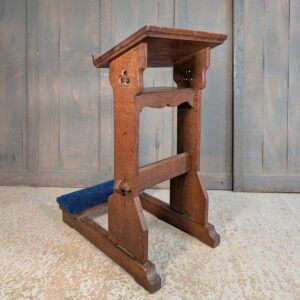Medium Size Antique Gothic Oak Prayer Desk Prie Dieu with Blue Kneeler