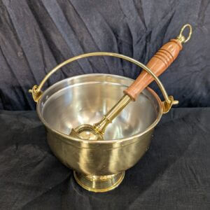 Wooden Handled Holy Water Sprinkler Aspergillum & Medium Holy Water Vat Pail Pot
